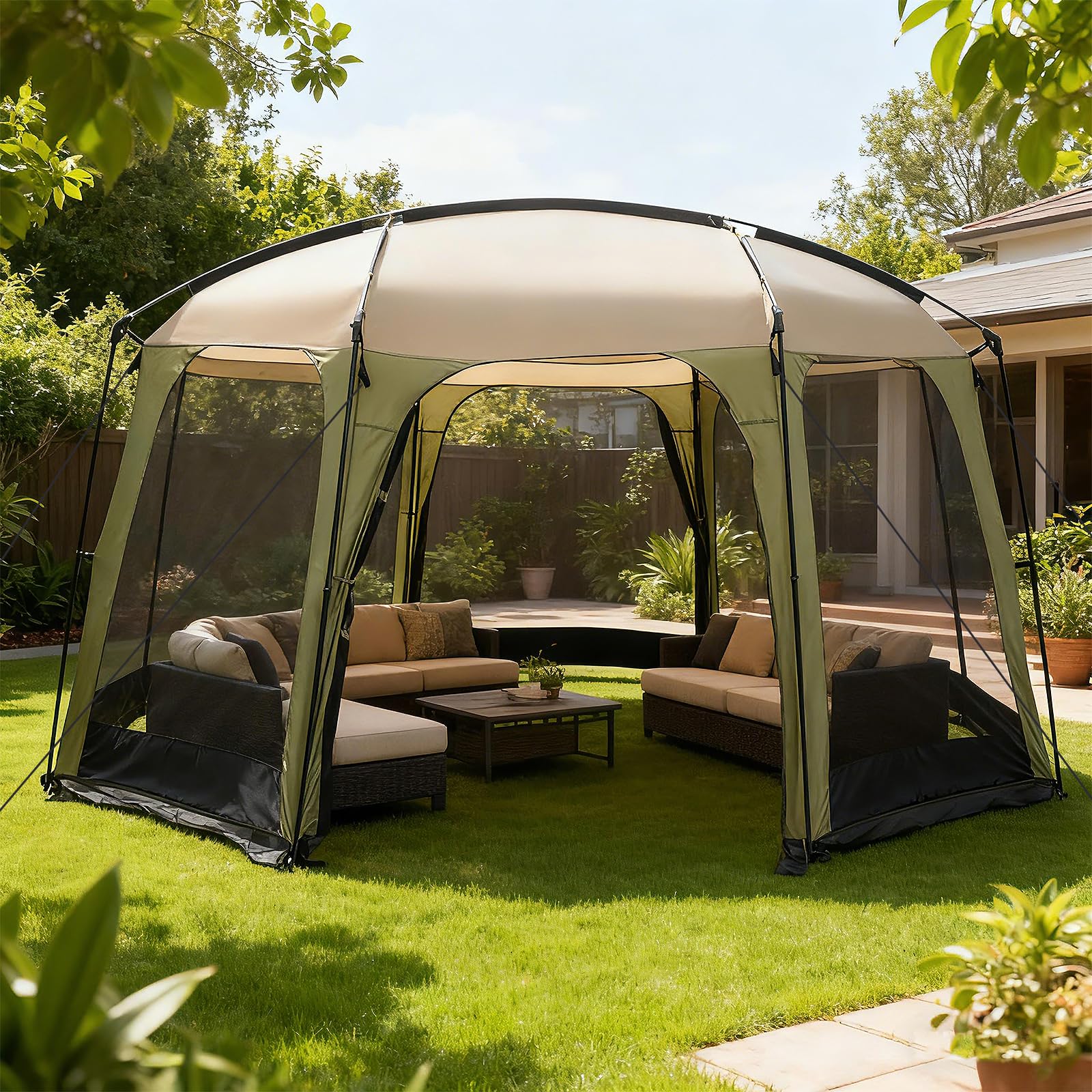 Tangkula 12.5' x 11.7' Screen House Tent for Garden and Outdoor Activities